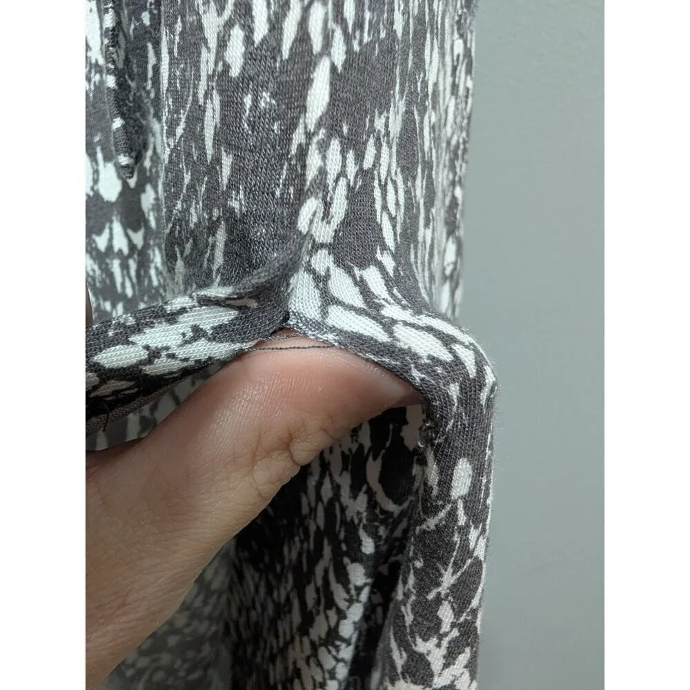 Garnet Hill Women's Gray White Stretchy Maxi Skirt High Side Slit Waist Tie Sz S